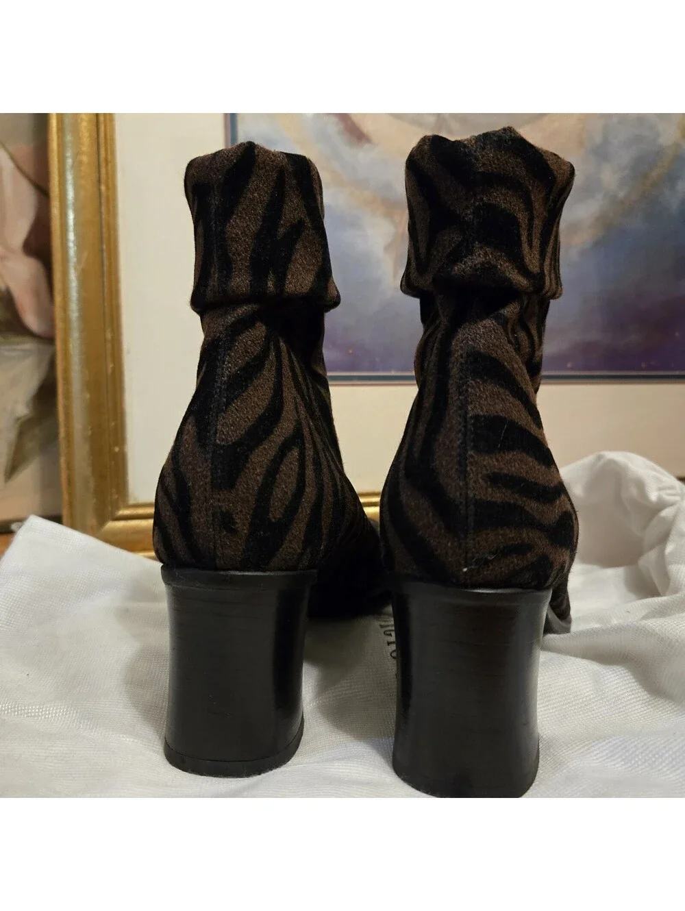 Giorgio Moretto Zebra Print Velvet Ankle Boots EU 36 Brown Black Made in Italy